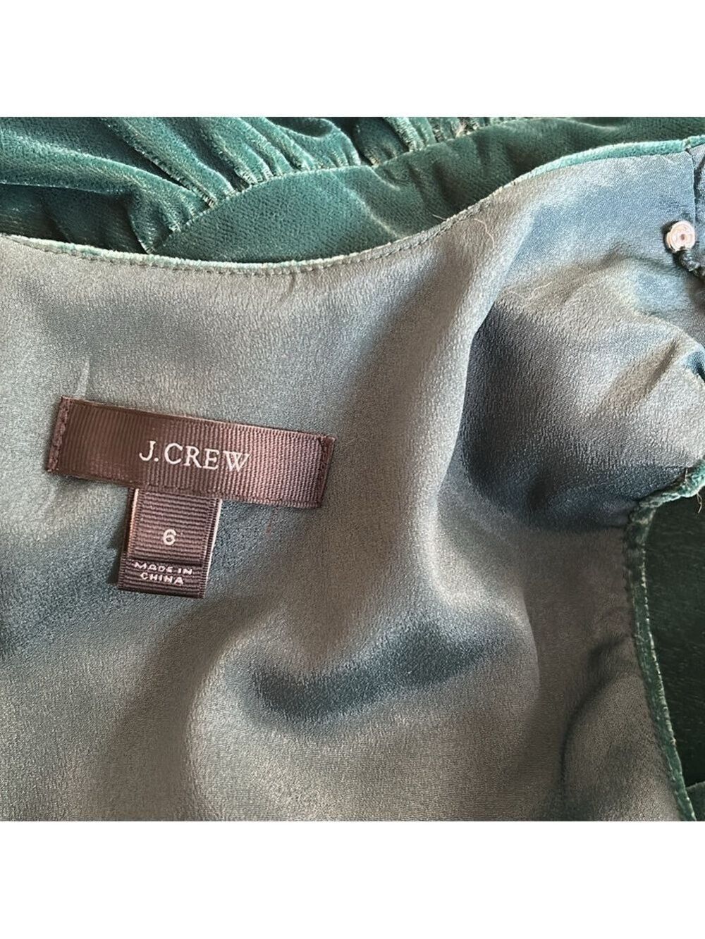 J Crew emerald green velvet shift dress with ruffle size 6 - Picture 11 of 12